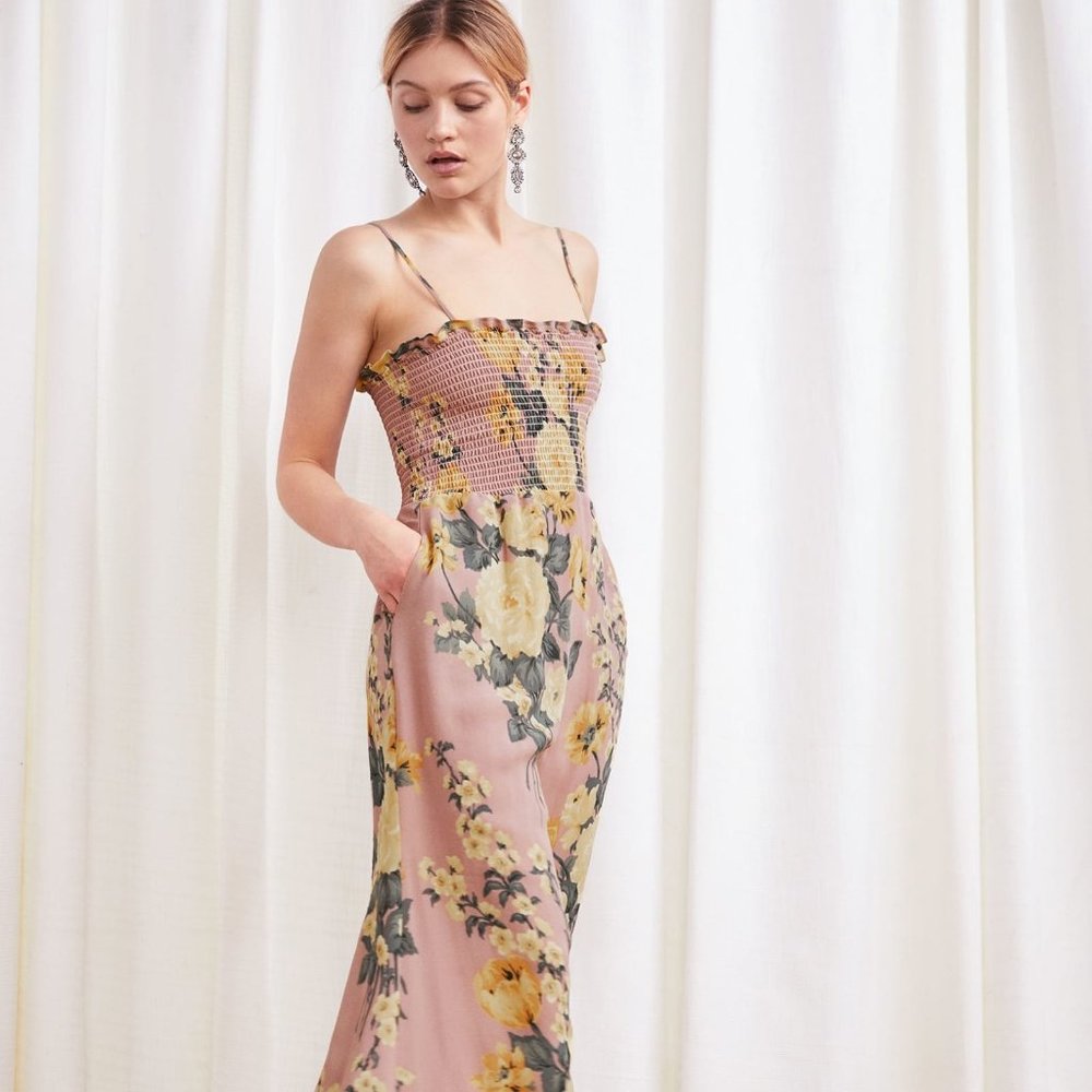 NEW NWT Reformation Ceylon pink maxi Dress Floral Smock L